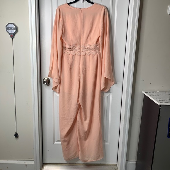Lumier by Bariano tangerine peach Maxi Dress Formal Gown Lace Bell Sleeve Sz  12 - Picture 5 of 10